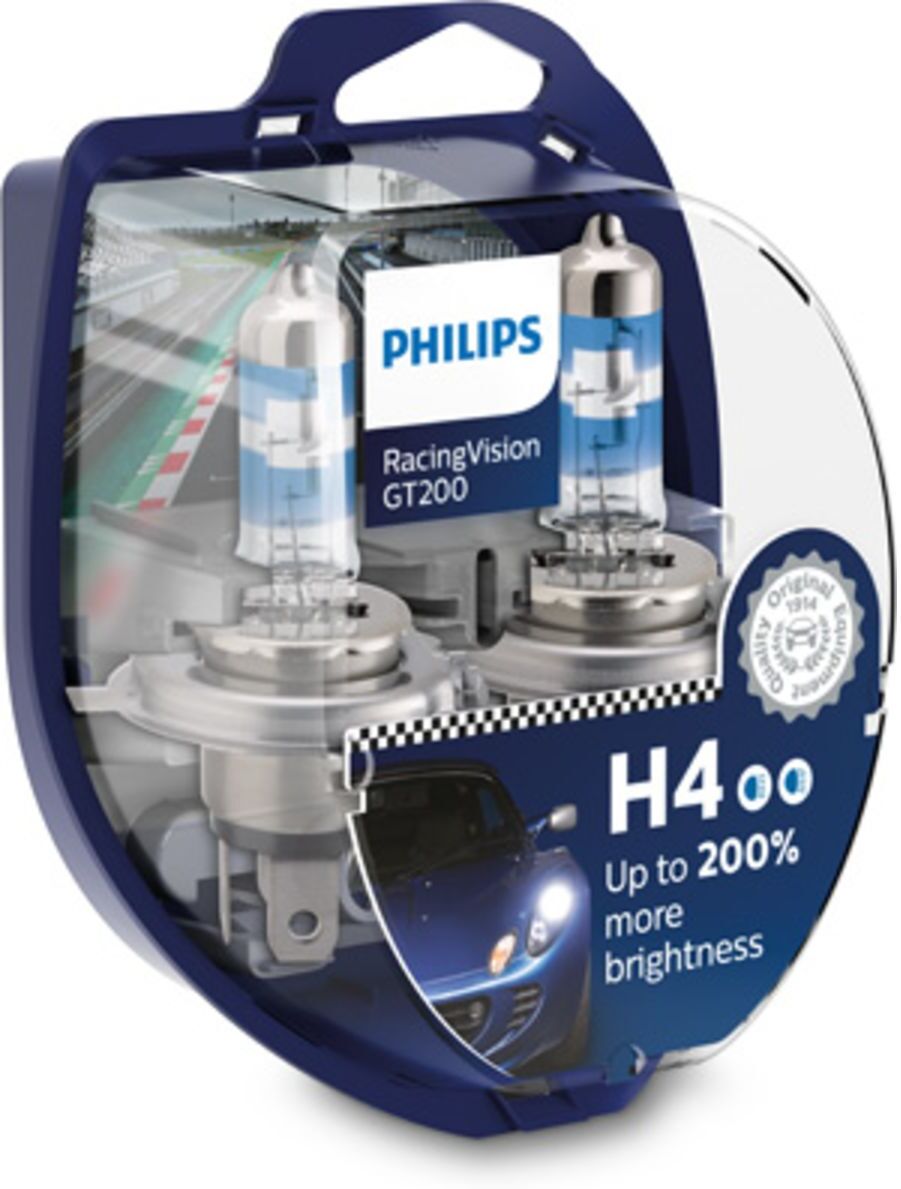 Lámpara incandescente halógena PHILIPS H4 RacingVision GT200 12V/60/55W, 2 Pieza