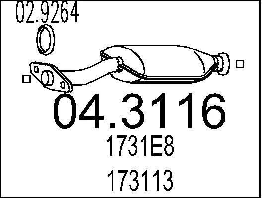 MTS Catalizador para CITROËN: Saxo & RENAULT: Kangoo & PEUGEOT: 106 (Ref: 04.3116)