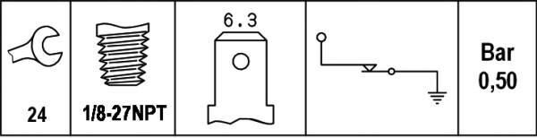 HELLA Sensor, presión de aceite para VOLVO: 240, 760, 244, 140, 164 (Ref: 6ZL 003 259-381)