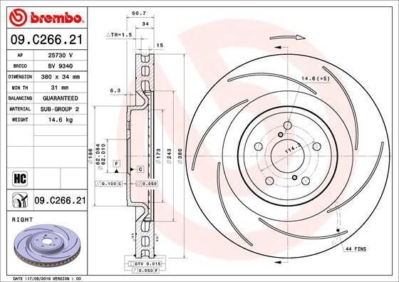 BREMBO Disco de freno trasero derecho para LEXUS: RC, GS (Ref: 09.C266.21)