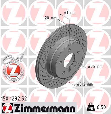 OTTO ZIMMERMANN GMBH Disco de freno trasero izquierdo para BMW: Z3, M3 (Ref: 150.1292.52)