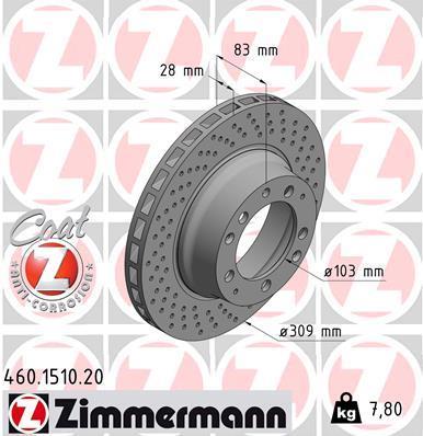 OTTO ZIMMERMANN GMBH Disco de freno trasero derecho para PORSCHE: 911 (Ref: 460.1510.20)