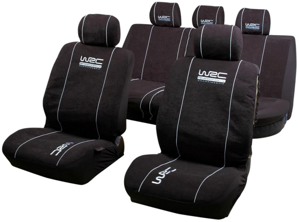 WRC Funda de asiento universal Kit completo : 2 asientos (delanteros) + banqueta fraccionable (trasera) - Poliéster Negro (Ref: 7338)