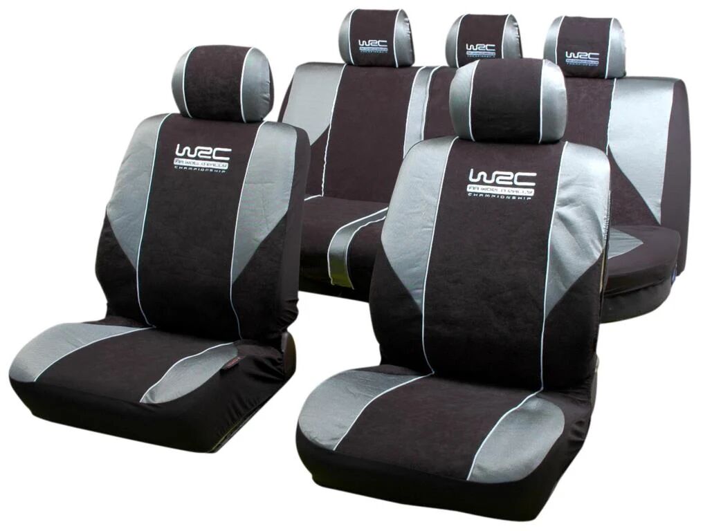 WRC Funda de asiento universal Kit completo : 2 asientos (delanteros) + banqueta fraccionable (trasera) - Poliéster gris (Ref: 7339)