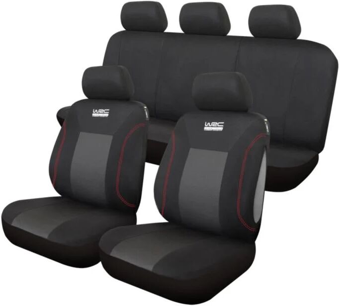 WRC Funda de asiento universal : 2 asientos (delanteros) + banqueta fraccionable (trasera) - Poliéster negro/rojo (Ref: 007590)