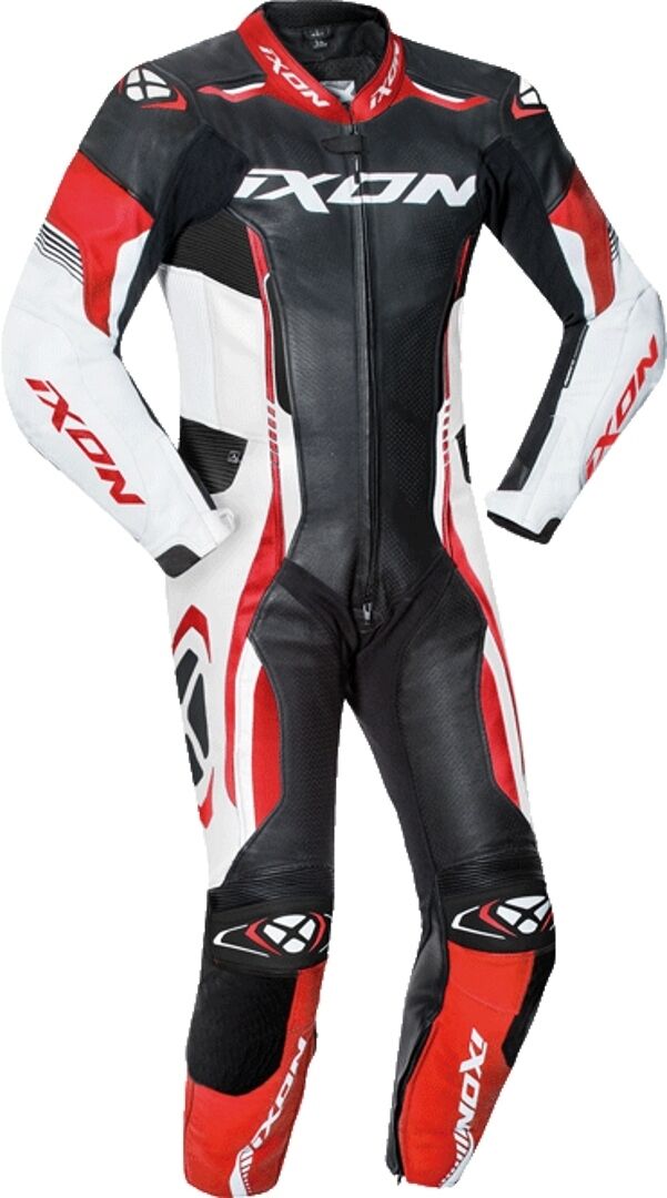 Ixon Vortex Junior Traje de cuero para motocicletas de una pieza para niños - Negro Blanco Rojo (12 años)