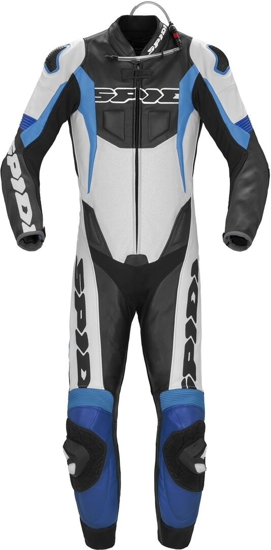 Spidi Sport Warrior Pro Traje de cuero de motocicleta perforado de una pieza - Negro Azul (52)