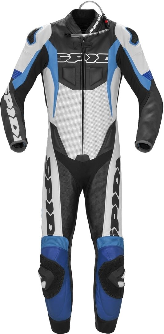 Spidi Sport Warrior Pro Traje de cuero de motocicleta perforado de una pieza - Negro Azul (54)