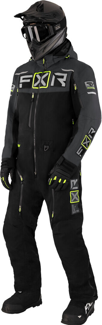 FXR Maverick Lite Traje de moto de nieve de una pieza - Negro Gris Amarillo (S)