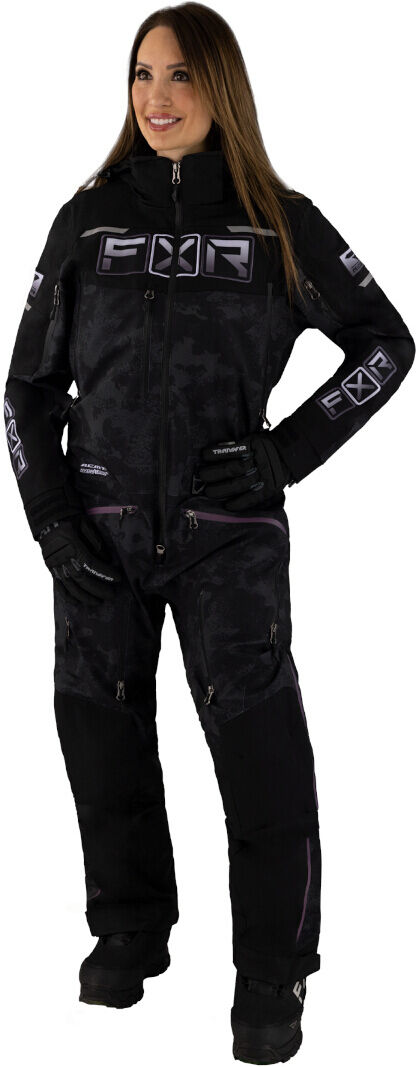 FXR Maverick Lite Damas One Piece Traje de moto de nieve - Negro Gris (4)