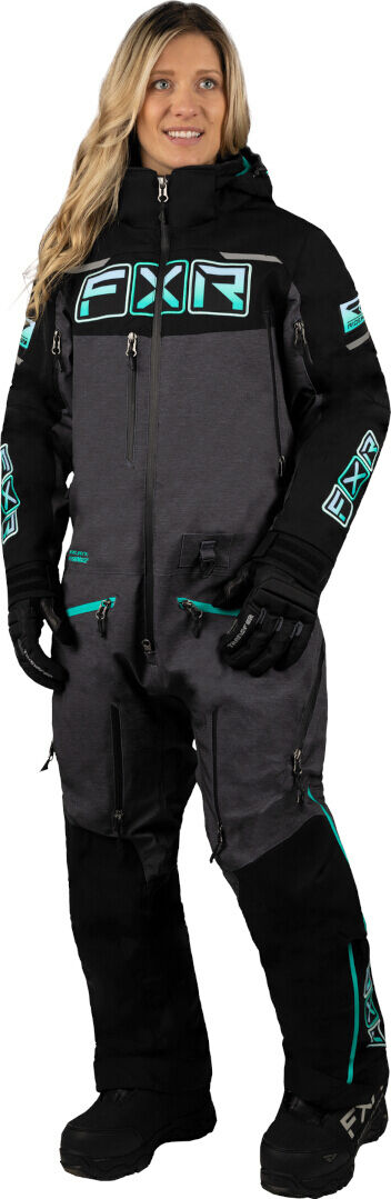 FXR Maverick Lite Damas One Piece Traje de moto de nieve - Negro Gris (6)