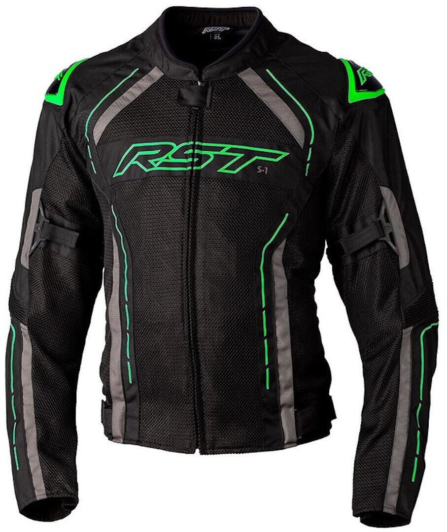 RST S1 Mesh Chaqueta textil de motocicleta - Negro Verde (2XL)