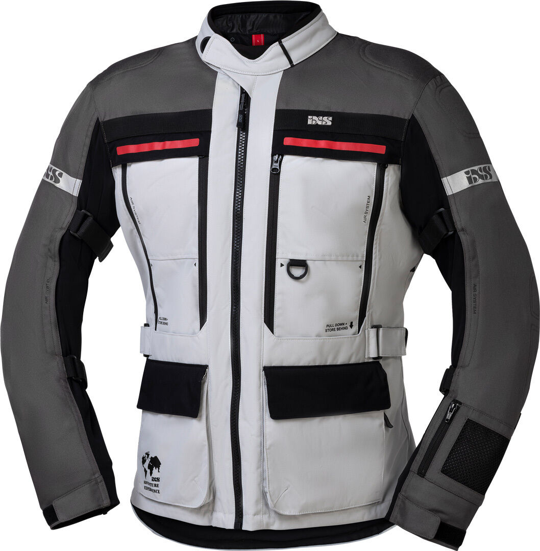IXS Montevideo-ST 3.0 chaqueta textil impermeable para motocicletas - Negro Gris (L)