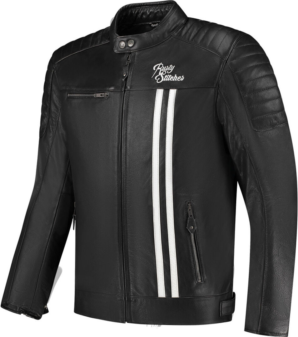 Rusty Stitches Cooper Chaqueta de cuero para moto - Negro Blanco (L)