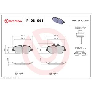 Kit de plaquettes de frein, frein a disque BREMBO P 06 091