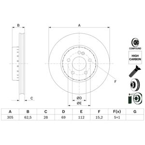 Disque de frein BOSCH 0 986 479 H46 avant ventile hautement carbonise 1 piece