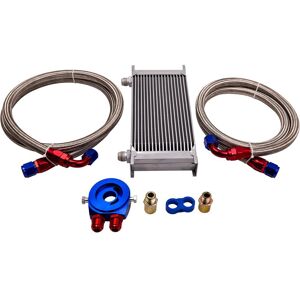 An10 Universal New-Style 19 Row Oil Cooler+ Thermostat Sandwich Plate Kit Silver - Publicité