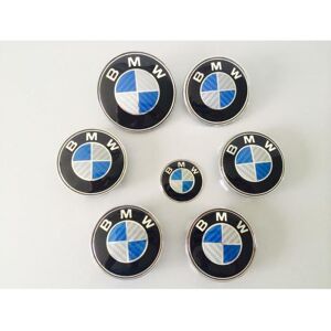 Kit 7 Badge Logo Embleme Bmw Carbone Bleu Gris Capot 82mm + Coffre 74mm +Volant 45mm + 4 Centres De Roue 68mm - Publicité