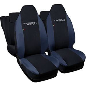 Auto Accessori Lupex Housses de siège auto compatibles Twingo   Made In Italy   Set de housses de siège avant et arrière   Couvre-appuie-tête inclus (noir/bleu foncé) - Publicité