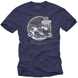 Makaya T-Shirt Moto Homme Cafe Racer Tee Shirt Biker Isle of Man TT Bleu L - Publicité