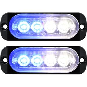 Willpower 2pcs 4LED Feu Stroboscopique Urgent Bleu Blanc Feux de Gabarit Latéraux Voiture 12V 24V Barre Lumineuse LED Balise Clignotante de Sécurité pour Remorque Utilitaire Bateau Tracteur Véhicule - Publicité