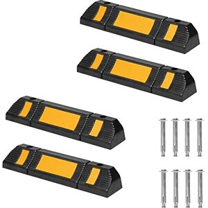 Aufun Butées de Roues pour Parking et Garage Butée De Roue De Stationnement en Caoutchouc Guidage avec Jaune Réfectif Rayures Roue Arrêtez Bouchons pour Voiture Camion VR Remorque Garage 4 Pack - Publicité