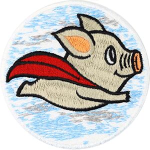 EXPRESS-STICKEREI Écusson Thermocollant Cochon Super-héros   Badge à repasser Patch Cochon volant   Abzeichen Go Veggie Végétalien Protection des animaux   Dis non à la viande   70x70mm - Publicité