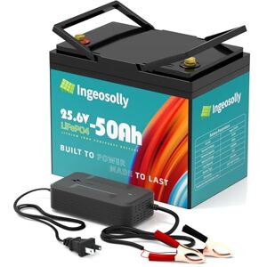 Ingeosolly Batterie au lithium 24V 50ah LiFePO4 batterie rechargeable au lithium de fer phosphate à cycle profond de 24 volts pour camping car, camping car, chariot - Publicité