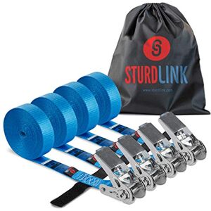 Sturdlink Sangles a Cliquet 25mm 5m LC 800daN + Systeme Attache Sangle + Sac Transport   Lot de 4 Petites Sangles d'Arrimage pour Barre de Toit Auto, Porte Velo, Canoe Kayak Surf Diable Demenagement - Publicité