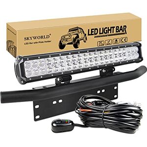 SKYWORLD Barre de lumière LED, 20 pouces 50.8 cm 126W lampe de travail combinée à faisceau de faisceau de avec support de fixation de plaque d'immatriculation avec kit de câblage pour camion utv 4X4 - Publicité