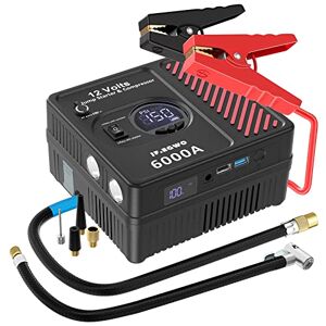 JF.EGWO 6000A Booster Batterie Voiture avec Compresseur d'air-32000mah  Démarreur de batterie au Lithium (Jusqu'à 16+L Essence/ 16+L Diesel) muni  de Compresseur Portable 150 PSI, 2 Ports USB, Écran LED - Comparez sur