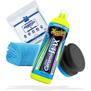 detailmate Meguiars Kit d'entretien pour voiture Hybrid Ceramic Liquid Wax 473 ml, chiffon de polissage en microfibre bleu 550 g/m² + éponge d'application de cire – Entretien du véhicule - Publicité