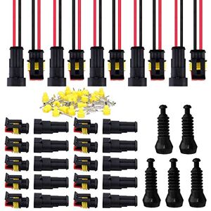 GTIWUNG 10 Pack 2 Pin Imperméable à l'eau Connecteur 12V, Connecteur étanche électrique Prise Mâle et Femelle 1,5 mm Terminaux + 5 Kits 2 Broches Voiture Étanche Connecteur Électrique avec Fil - Publicité