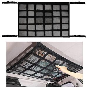 HoaaiGo Filet de Rangement pour Toit Voiture, 90cmx65cm Universel Maille Sac Poche pour Plafond Voiture Intérieur Réglable, Organisateur Bagage Filet pour Voiture SUV Van - Publicité