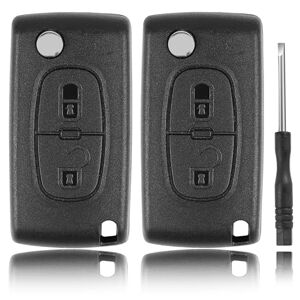 Betterher Lot de 2 Coque de clé 2-Boutons Télécommande Compatible avec Citroën C2 C3 C4 C5 Picasso Peugeot 107 206 207 307 308 406 407-Sans Support de Batterie Lames sans rainur - Publicité