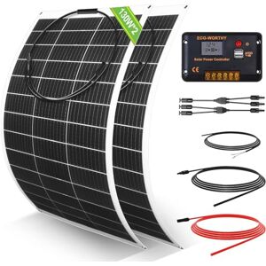 ECO-WORTHY Kit Panneau Solaire Souple 260W 12V Système Hors Réseau : 2PCS Panneau Solaire Flexible 130 W + 30 A écran LCD + 5 m câble solaire pour caravane, camping-car, bateau, cabine - Publicité