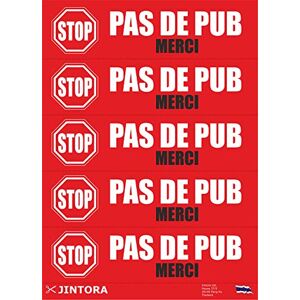 Jintora autocollant de voiture PAS DE PUB 1x5 pièces rouge 70x20 mm sticker laptop voiture moto boite aux a lettre stop pub anti JDM/Die cut vitre/ordinateur portable/fenêtre - Publicité