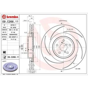 BREMBO Disque de frein arriere gauche pour LEXUS: RC, GS (Ref: 09.C266.11)