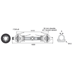 Cardan double homocinétiques Benzi 1600 mm 1''3/8 Z6 - 30 mm - Publicité