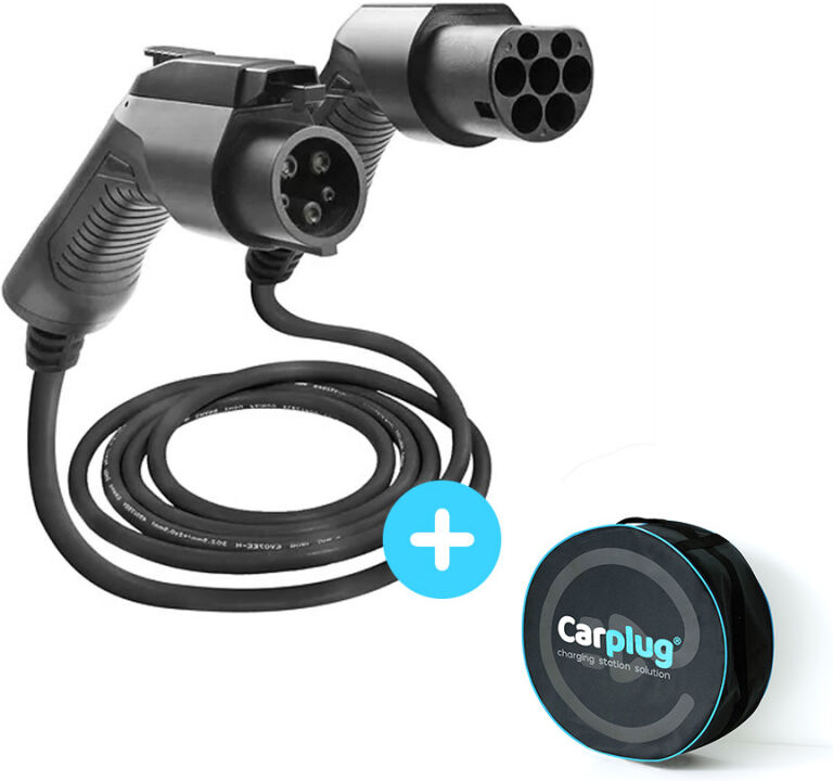 CARPLUG Câble de recharge Noir - Type 2 - Type 1 - 5m - 7,4kW (1 phase 32A) - T2 T1 + Housse