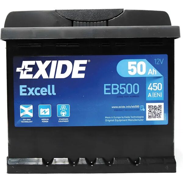 exide batteria auto 50 ah  spunto 450a 207x175x190 mm (lxpxh) peso 12,10 kg