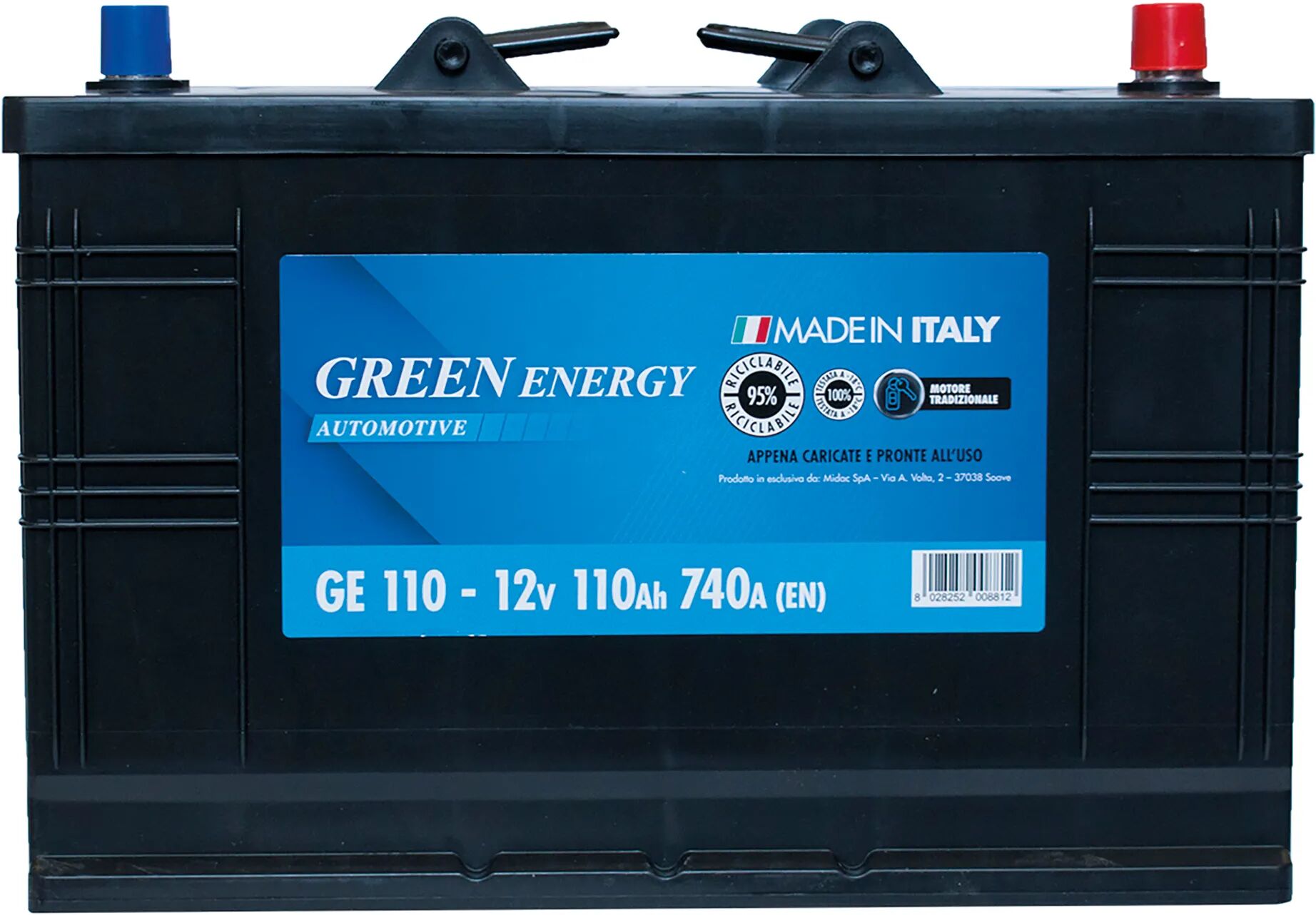 Green Energy BATTERIA AUTOCARRO 110 Ah GREENENERGY SPUNTO 740A 343x172x230 mm (LxPxH) PESO 25,70 kg