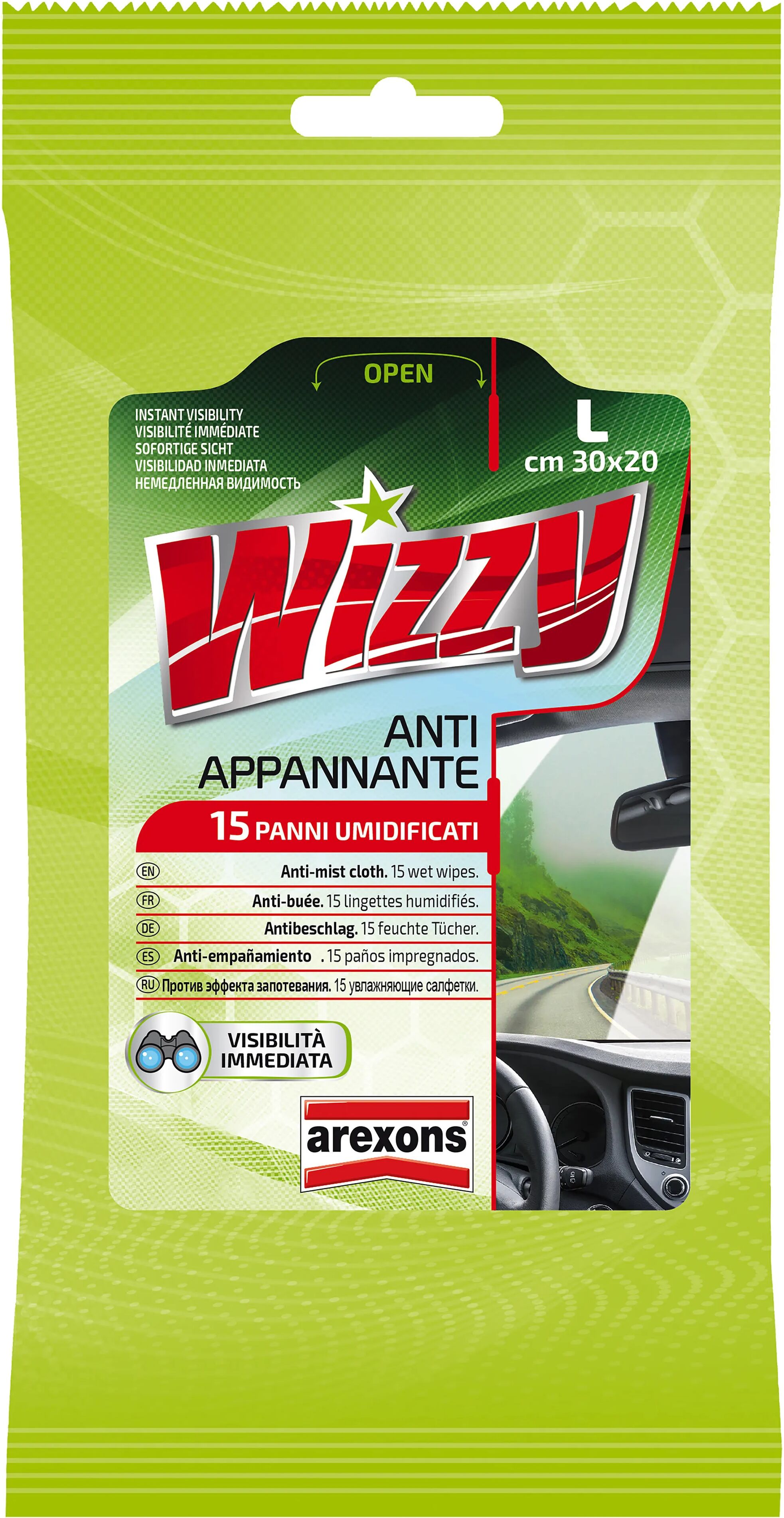 Arexons 15 PANNI UMIDIFICATI PER AUTO  ANTIAPPANANTI PER VETRI E CRISTALLI