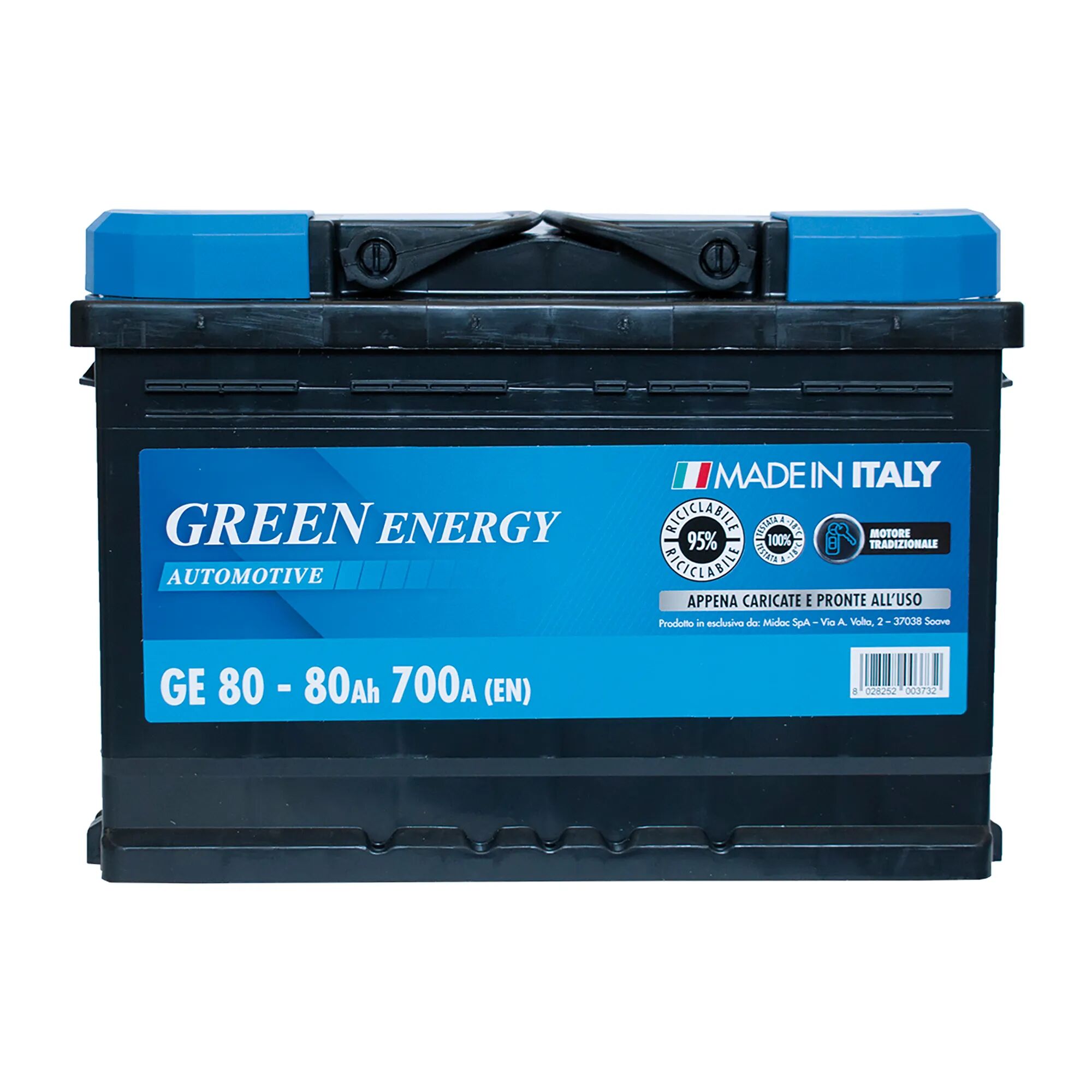 Green Energy BATTERIA AUTO 80 Ah GREENENERGY SPUNTO 700A 275x175x190mm (LxPxH) PESO 17 kg