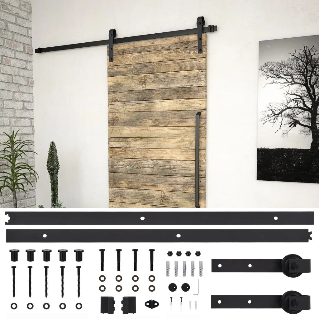 vidaXL Set feronerie pentru uși glisante, negru, 183 cm, oțel