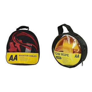 AA Insulated Booster Cables/Jump Leads AA4550 - For Petrol/Diesel Engines Up to 3000cc, 3 m Cable, Storage Bag & 3.5T 4 m Heavy - Duty Tow Rope AA6202 - Yellow Strap-Style Towing Belt for Car