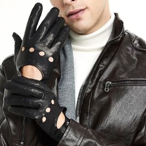 ZLUXURQ Mens Italian Design Soft And Thin Excellent Lambskin Leather Touchscreen Black Driving Gloves