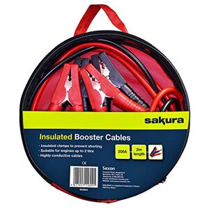 Sakura Booster Cables Jump Start Leads SS3624 - 200 Amp 2 m Colour Coded Clamp - For Cars Vehicles Up To 2.0L/2000CC - Flat Battery, Red