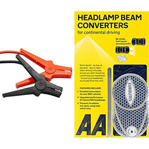 AA Insulated Booster Cables/Jump Leads AA4550 - For Petrol/Diesel Engines Up to 3000cc, 3 m Cable, Storage Bag & Car Headlamp Headlight Beam Converters Adaptors Benders 8338 – 1 Pair, Grey