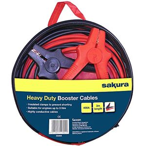 Sakura Heavy Duty Booster Cables Jump Start Leads SS3626 - 400 Amp 3 m Colour Coded Clamp - For Cars Vehicles Up To 3.0L/3,000CC - Flat Battery